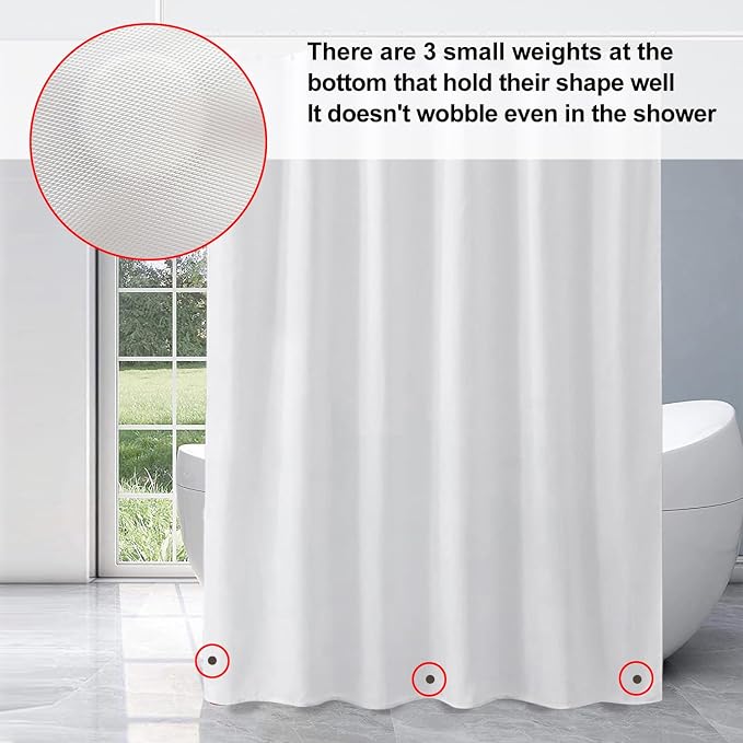 timecity White Shower Curtain Liner Plastic Bath Curtain with 3 Magnets Thickened Water Proof Quick Drying Shower Curtain Set with 12 White Hooks Shower Liner for Bathroom Shower,71x71inch