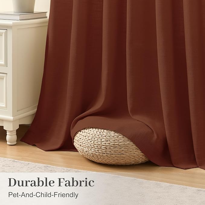IVAPUPU 90 Inch Linen Blend Curtains 2 Panel Set for Living Room, Pinch Pleated Curtains Semi Sheer Light Filtering Modern Window Drapes with Hooks Rings for Bedroom Dining Room, 40W, Chestnut Brown