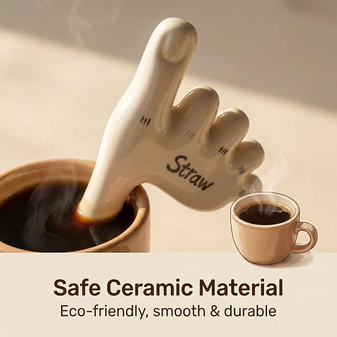 Funny Ceramic Foot Straw (Black pattern) | ceramic foot straw funny coffee straw cute toes straw