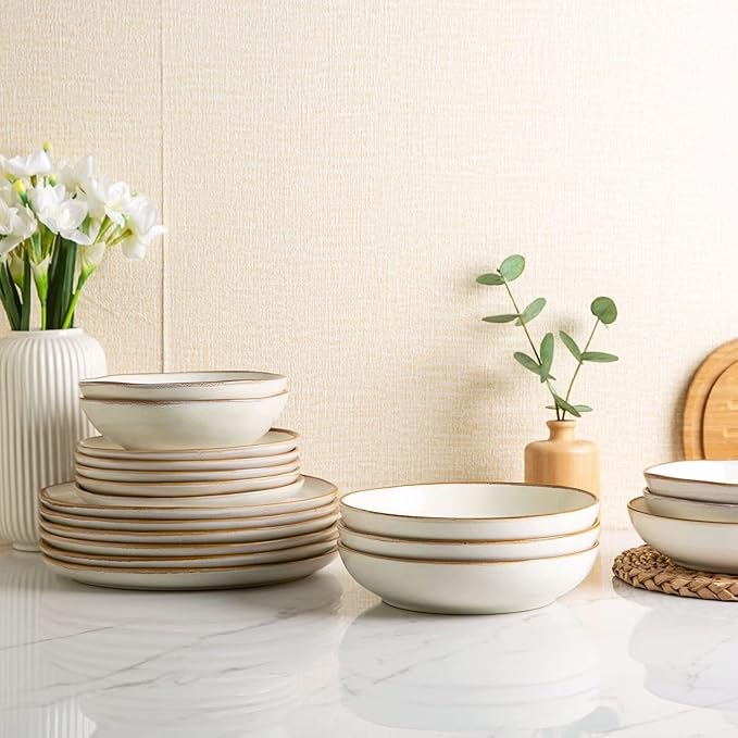 AmorArc Ceramic Dinnerware Sets,Handmade Reactive Glaze Plates and Bowls Sets,Highly Chip and Crack Resistant | Dishwasher & Microwave Safe Dishes Set, Service for 4 (16pc)