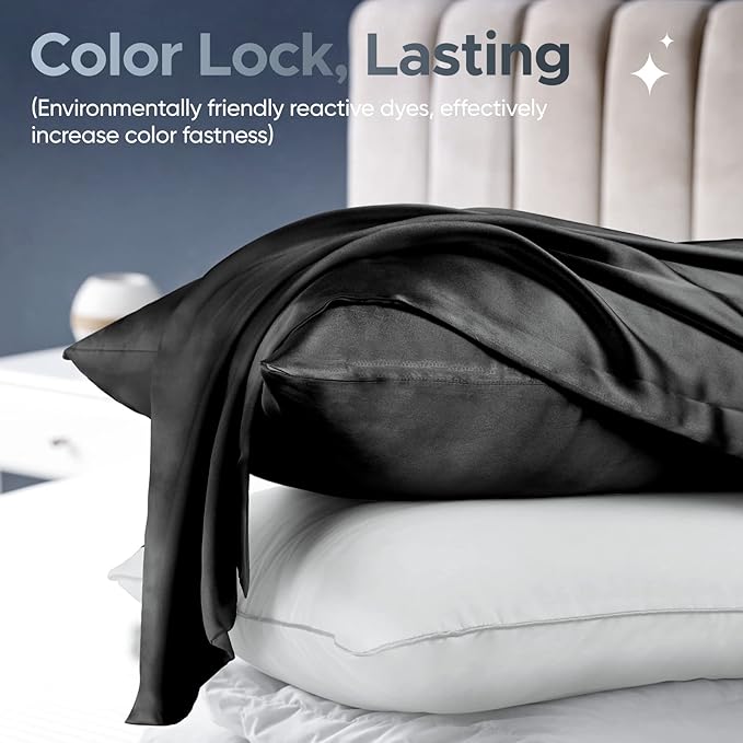 100% Pure Mulberry Silk Pillowcase for Hair and Skin - Allergen Resistant Dual Sides,600 Thread Count Silk Bed Pillow Cases with Hidden Zipper,1pc,King Size,Black