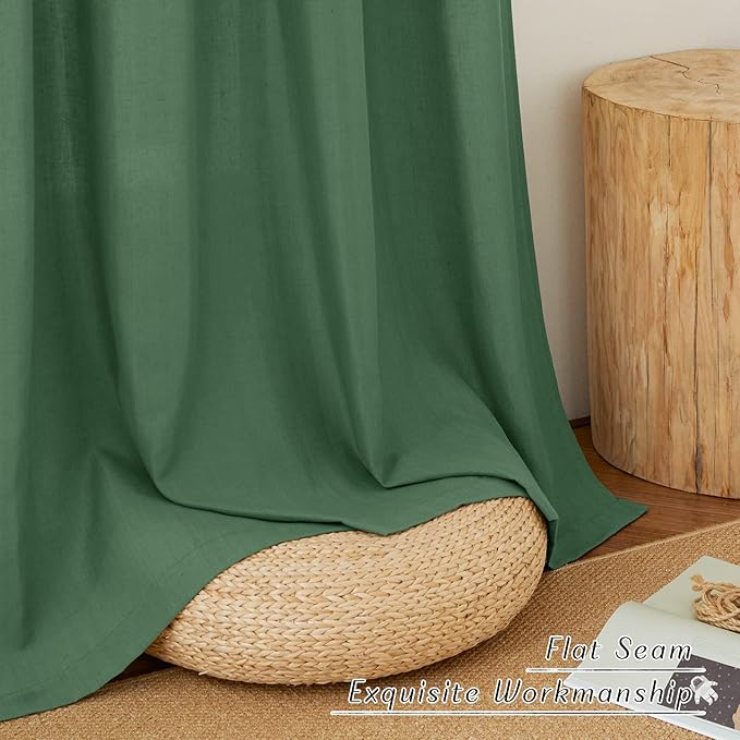 NICETOWN Olive Green Curtains 84 inch Length 2 Panels, Rod Pocket & Back Tab Linen Blend Privacy Added Thick Flax Light Filtering Semi Sheer Window Drapes for Bedroom/Living Room, W55 x L84