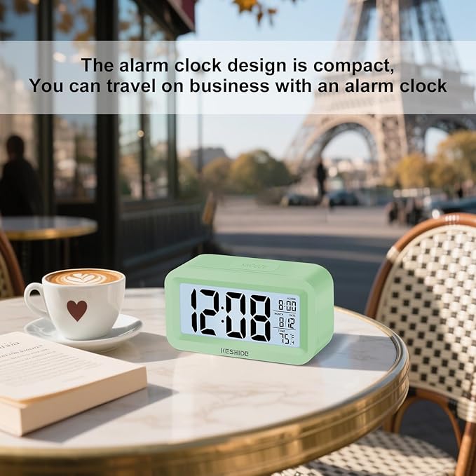 Travel Digital Alarm Clock,Battery Operated with Backlight, Indoor Temperature, Desk Small Clock,Snooze Model,12/24H Display for Bedrooms Heavy Sleepers Kids Travel Bathroom