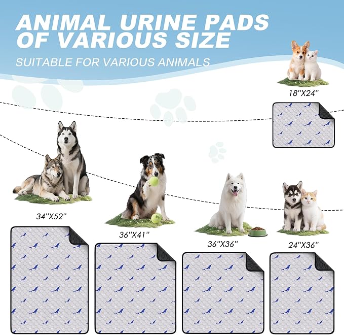 Washable Pee Pads for Dogs, 2 Pack Puppy Pads, Super Absorbent & Leakproof with Anti-Slip Bottom for Dog Training, Crates, Car, Pet Pee Pads, and Furniture Protection,34"x52"