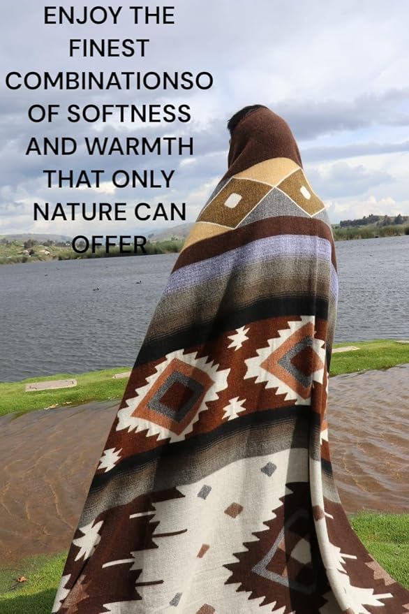 Alpaca Wool Blanket, Throw Size 78 x 47, Reversible 2 in 1, Thick and Ultra Soft, Hypoallergenic, Non-Itchy, Handmade in Ecuador. Premium Alpaca Wool Thtow Blanket for Cozy Comfort. (Brown Coffee)