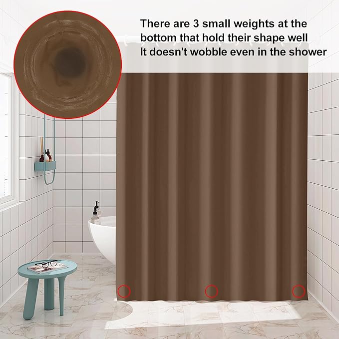 timecity Coffee Shower Curtain Liner PEVA Bath Curtain with 3 Magnets Thickened Water Proof Quick Drying Shower Curtain Set with 12 White Hooks Plastic Shower Liner for Bathroom Shower,71x71inch