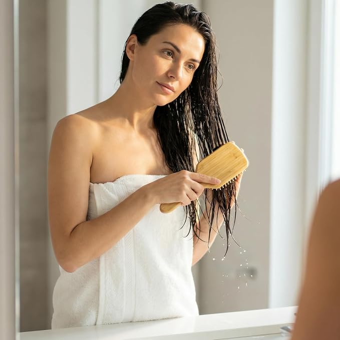 Onedor Bamboo Hair Brush Natural Wooden Paddle Hairbrush with Bamboo Bristles for Detangling and Scalp Massage for Women & Men Suitable for Straight Curly Thick or Thin Hair (Paddle)