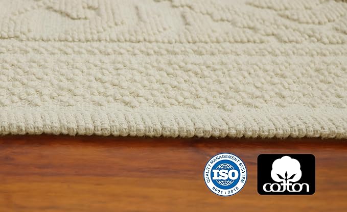 COTTON CRAFT Woven Area Rug - 2 Pack Cotton Jacquard Textured Rug - Boho Farmhouse Rustic Throw Rug with Fringe - Machine Washable Accent Mat for Bedroom Living Room Entryway Nursery - 20x32 - Ivory