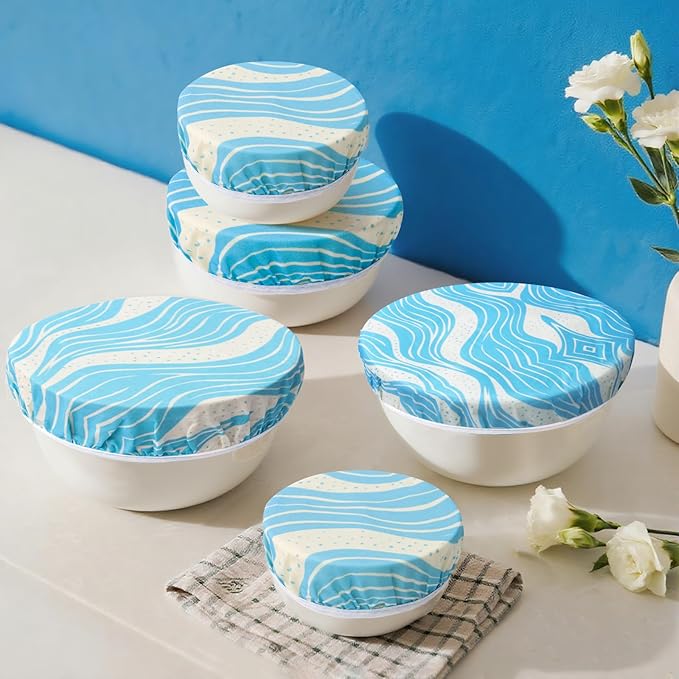 Reusable Beeswax Bowl Covers (5-Pack) - Eco-Friendly Food Wraps & Bread Proofing Shower Caps, Perfect for Sourdough Fermentation and Food Storage (Navy Blue)