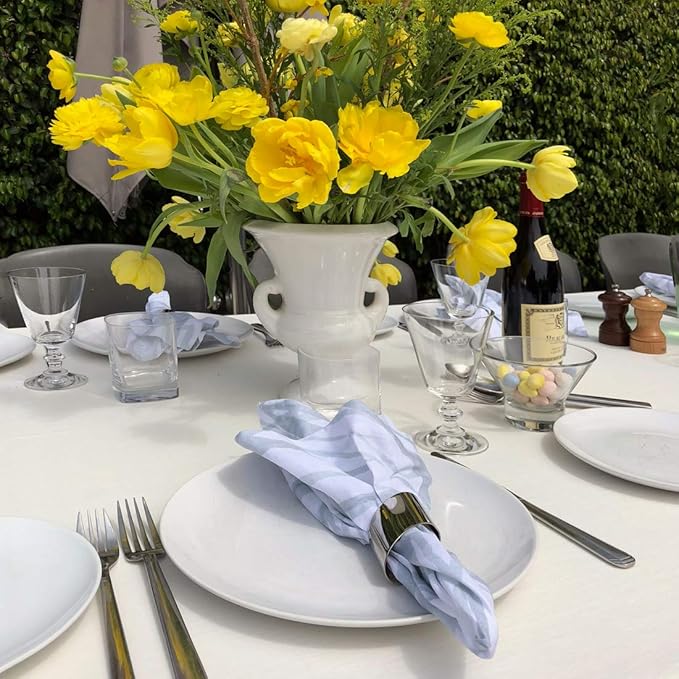 Huddleson Aqua White Printed Linen Napkin 20x20 (Set of Four) Luxury Italian Linen Napkin Sewn in US