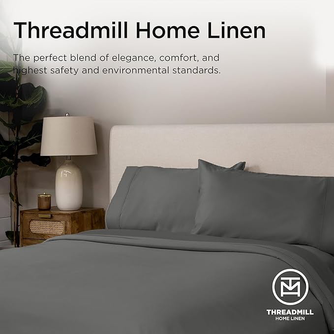 Threadmill Luxury Supima Cotton Sheets, Luxury 1000 Thread Count 100% Soft Cotton Sheets for Full Size Bed, 4 Pc Dark Grey Bed Sheets Full Set, 5-Star Hotel Quality Deep Pocket Bed Sheets Set