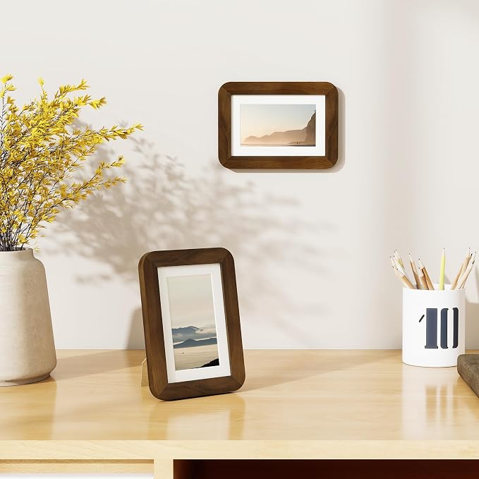 Fun Memories 4x6 Picture Frame - Solid Walnut Wood Frame, Handcrafted 4x6 Photo Frame Matted to 3.5x5 with Real Glass, Wall or Tabletop Display, 4 By 6 Photo Frame Wood, Natural Walnut