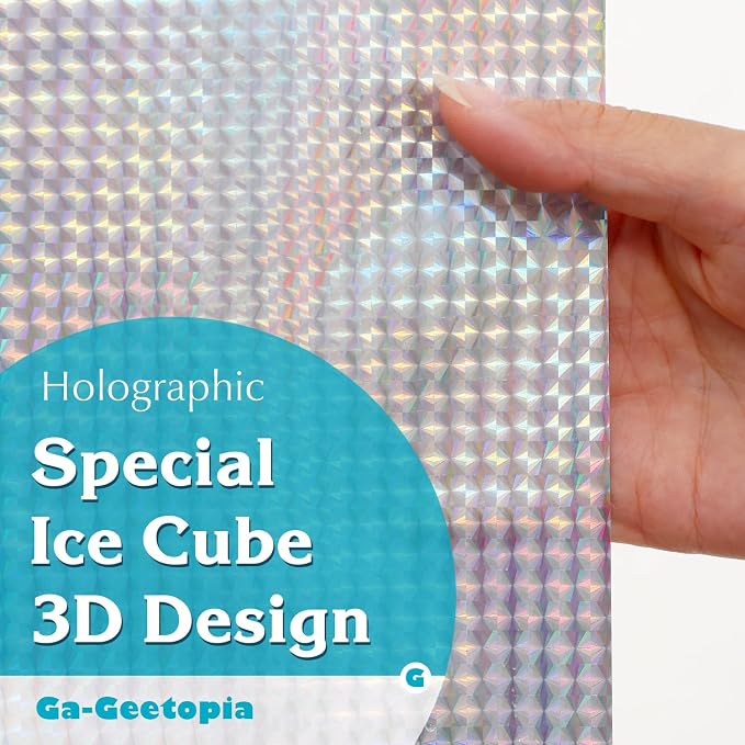 Ga-Geetopia Holographic 3D EVA Shower Curtain Liner Ice Cube, 72x72 Medium Weight Clear Plastic Bathroom Shower Curtain with Rustproof Metal Grommets for Shower Stall, Bathtubs