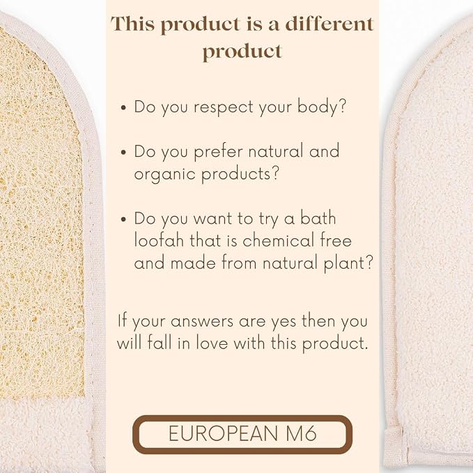 Egyptian Loofah Sponge, Large Double-Sided Exfoliating Mitt | Natural Wearable Shower Gloves With Soft And Firm Textures For Deep Body Scrubbing (2 Count)