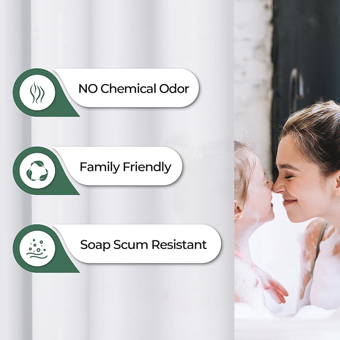 AmazerBath Shower Curtain Liner 2 Pack, 72 x 84 Inches PEVA Plastic Shower Liner with 3 Weighted Stones and 12 Rustproof Metal Grommet, Lightweight Waterproof Shower Curtain - White