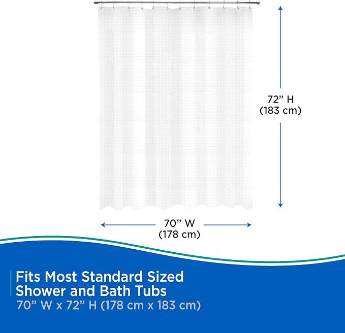 Kenney KN61151 Medium Weight 5 Gauge Embossed Waterproof PEVA Shower Curtain Liner with Rust-Resistant Metal Grommets for Bathroom, 70" W x 72" H, Clear
