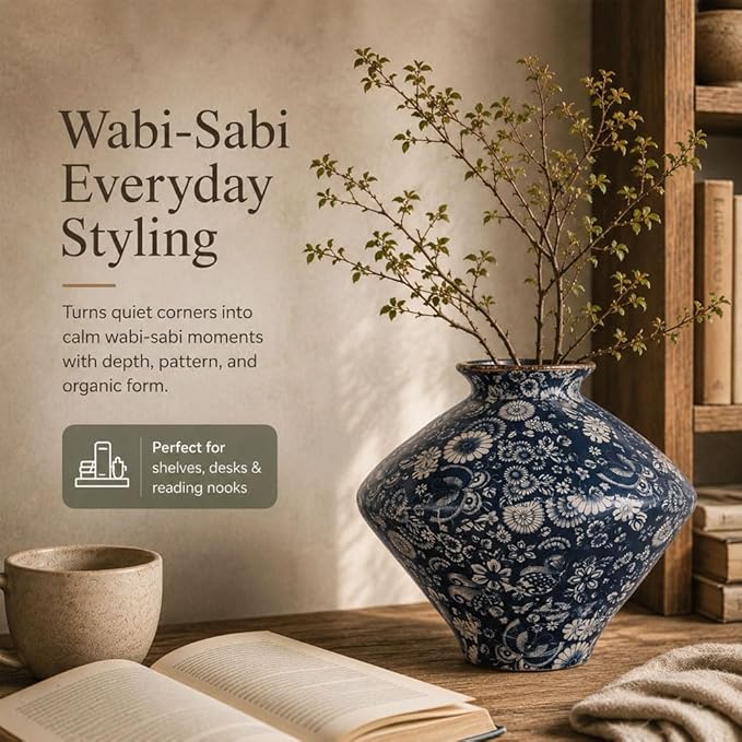 Wabi Sabi Rusty Vintage Vase, 11.4" Tall Wabi Sabi Decor Rustic Farmhouse Pottery Vase for Centerpiece, Textured Pottery Flower Vases for Home Decor, Table, Living Room, Bathroom, Kitchen (11.4 in)
