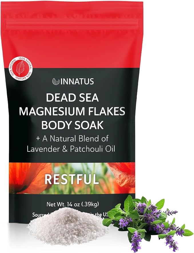 Pure Dead Sea Magnesium Flakes Restful Soak – Relaxing & Replenishing 14oz Bath Soak –Infused with Natural Oils for Deep Sleep & Muscle Relief Lavender