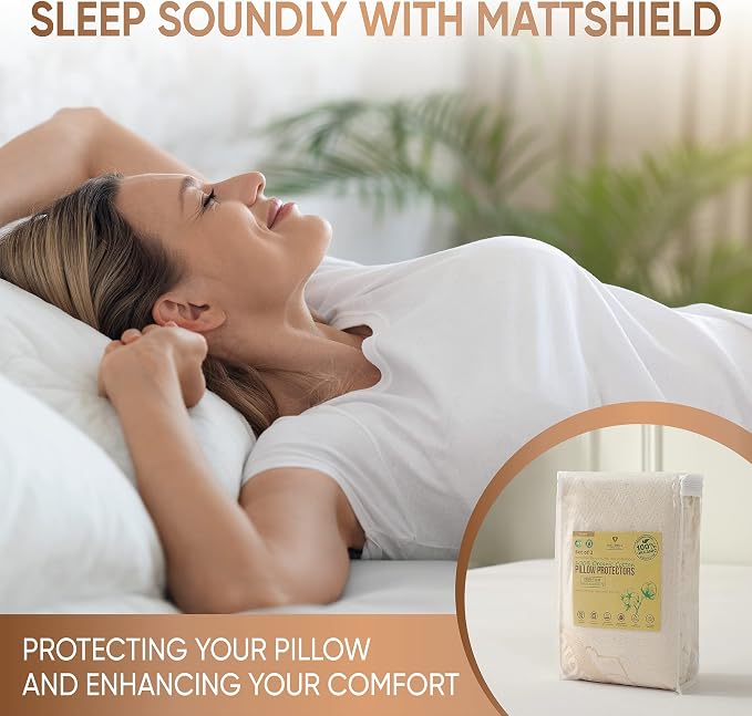2-Pack Deluxe Waterproof Organic Cotton Pillow Protectors - Standard - Premium Organic Cotton, Zippered Encasement, Soft Knit Fabric, Thick 280 GSM Cotton