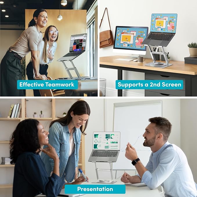 Lifelong 360 Rotating Adjustable Laptop Stand, 16" Tall Riser - Silver | Ergonomic Computer Stand with Swivel Base for 10-17" MacBook Pro & All Laptops- Portable Standing Desk Converter