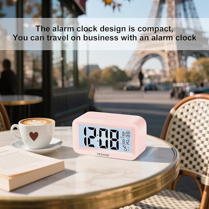 Travel Digital Alarm Clock,Battery Operated with Backlight, Indoor Temperature, Desk Small Clock,Snooze Model,12/24H Display for Bedrooms Heavy Sleepers Kids Travel Bathroom