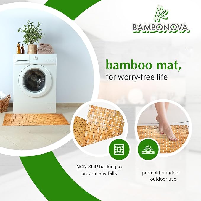 Bamboo Bath Mat 24 x 16 Inches and Wooden Soap Dish Set Bathroom Rugs Bathtub Mat Non Slip Bath Mats for Bathroom, Kitchen Sauna Spa Hot Tub Outdoor Decor