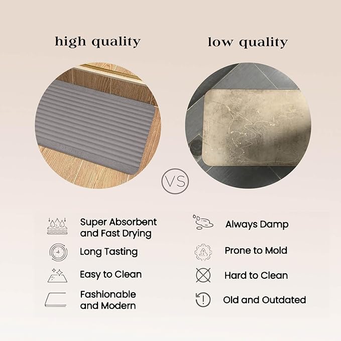 Stone Dish Drying Mat - Large Foldable Marbled Quick Drying Dish Mats, Stone Coasters Set of 4 Collapsible Ultra Absorbent Diatomaceous Earth Mats for Kitchen Counter Bathroom (Grey_Rectangle)