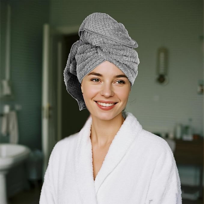 hoyuwak 2-Pack Microfiber Hair Towel Turban for Women - Fast Drying, Ultra Absorbent, Lightweight Hair Wrap for Gym, Beach, Travel & Home Use