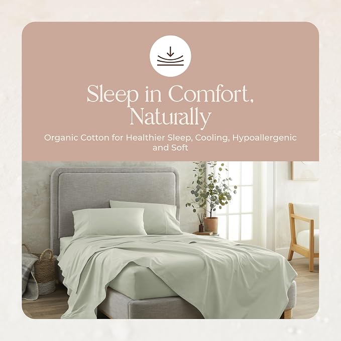 100% Organic Cotton Pillow Cases King Size Set of 2-100% Cotton Pillowcases GOTS Certified 300 Thread Count - Naturally Cooling Comfortable Breathable & Soft Pillow Cases (Pastel Green, King)