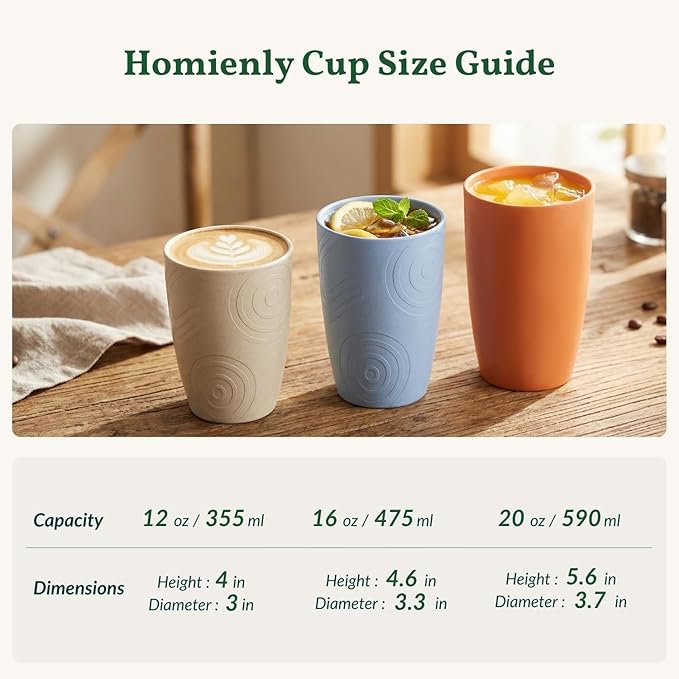 Homienly Wheat Straw Cups Unbreakable Plastic Cups Reusable Drinking Cups for Kitchen, Camping, Picnic, RV, Microwave & Dishwasher Safe Tumblers 16 oz Cups for Kids, Water, Juice, Set of 6 (Multi)