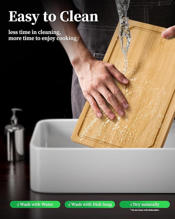 Kitsure Bamboo Cutting Board - Multi-Sizes Wooden Cutting Boards for Kitchen, Convenient Kitchen Essentials with Deep Juice Grooves, Cutting Board for Chopping & Serving, Large, Natural