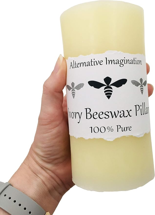 100% Pure Beeswax Candle – Long Lasting Burn – Non-Toxic & Hypoallergenic – Natural Honey Aroma – Handcrafted – Sustainably Sourced – Alternative Imagination – 3x6 Inch – White
