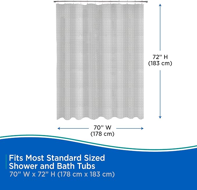Kenney KN61150 Medium Weight 5 Gauge Embossed Waterproof PEVA Shower Curtain Liner with Rust-Resistant Metal Grommets for Bathroom, 70" W x 72" H, Gray