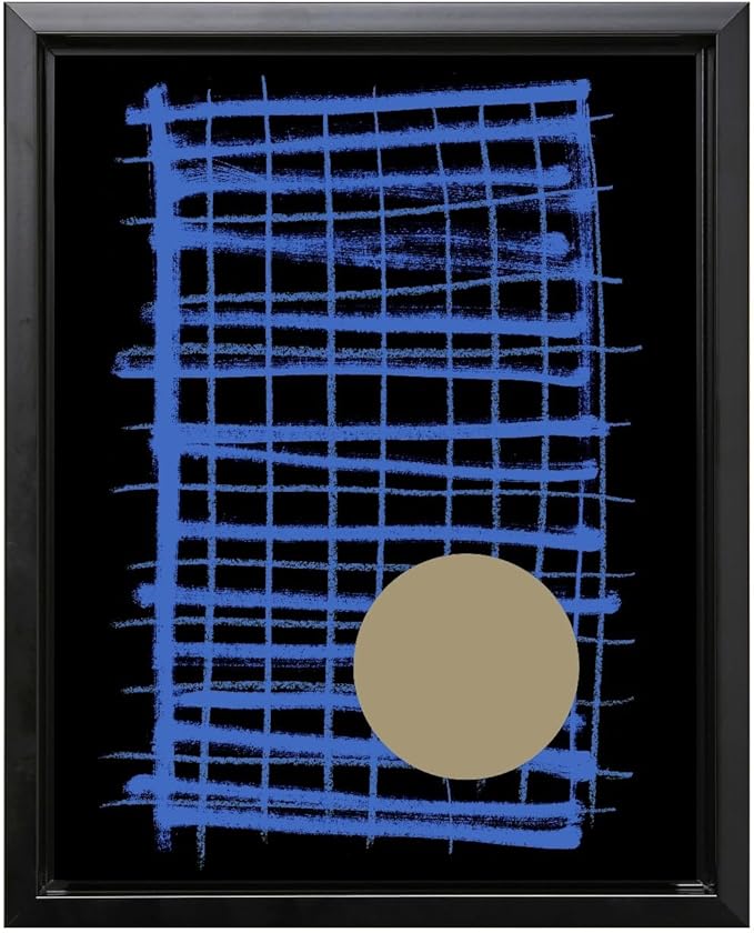 Monem Art Blue Grid Abstract Geometric Print - Modern Minimalist Art Poster - Wall Decor for Living Room, Bedroom or Office - 12x16 Black Framed CANVAS Wall Art by Mareike Bohmer