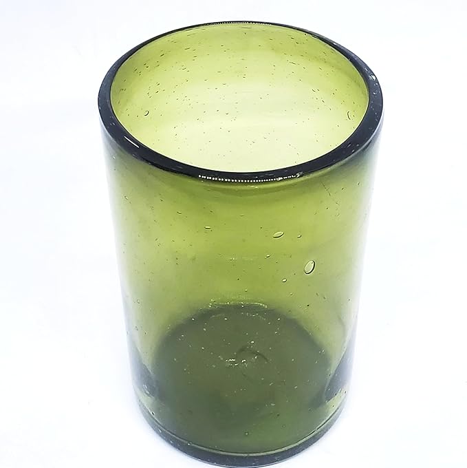 Solid Olive Green 14 oz Drinking Glasses (set of 6), Recycled Glass, Lead-free, Toxin-Free (14oz Drinking)