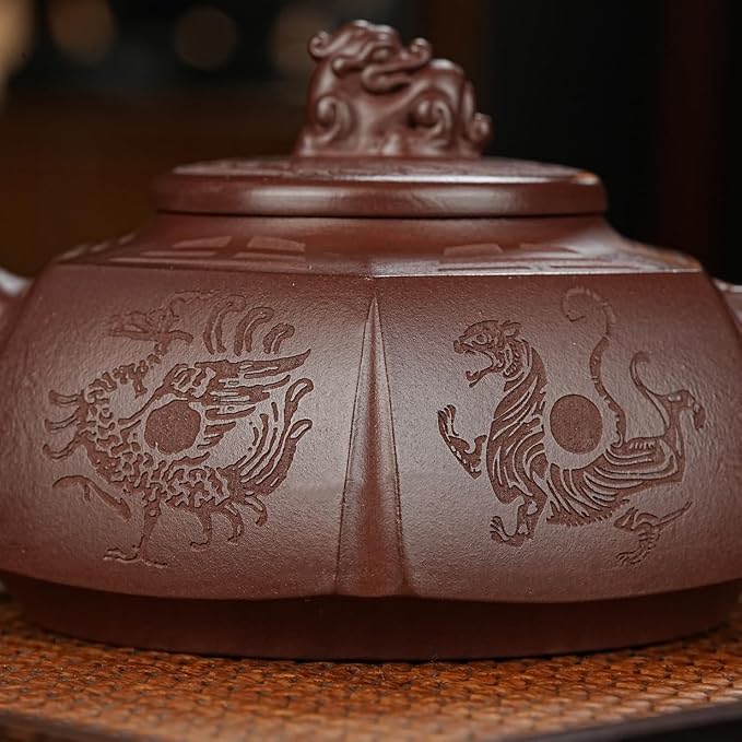 Zisha Teapot, Chinese Yixing Clay Handmade Tea Pot 9.8 Oz, Infuse Brew Kung Fu Loose Leaf Tea Maker (BaGua,Zini Purple Clay)