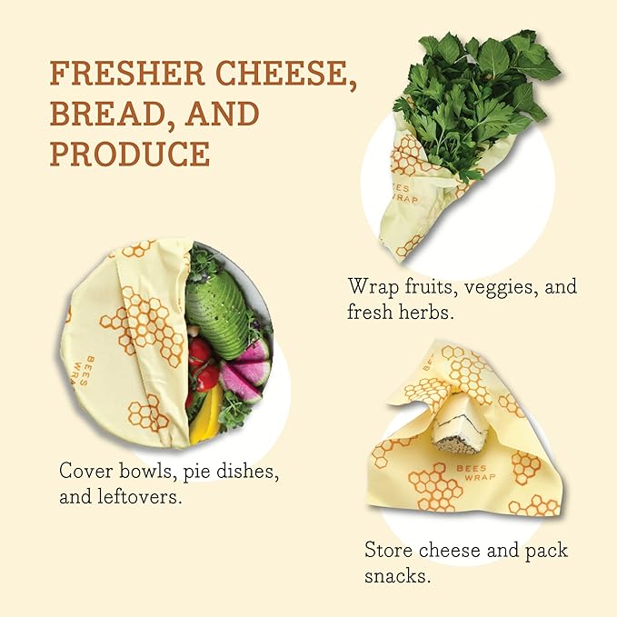 Bee's Wrap Discovery Trio - Beeswax Food Wraps Bundle Includes 1 Bakey Lane Bread Wrap, 1 Bees & Bears Bread Wrap, & 5 Assorted Prints - Made in the USA Beeswax Reusable Wraps for Food