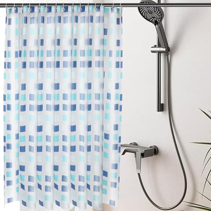 PEVA Shower Curtain Liner - 71x71 inch Waterproof & Odorless Bathroom Liner, Eco-Friendly PVC-Free, Minimalist Semi-Transparent Plaid Design, Quick-Dry Modern Decor with Hooks