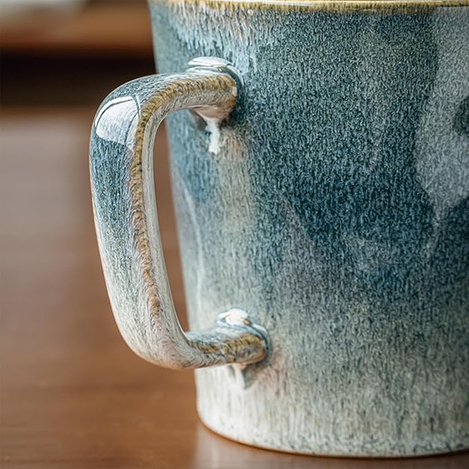 Ceramic Coffee Mug, 13 oz Tea Cup with Handle, Vintage Coffee Cup for Office and Home, Dishwasher and Microwave Safe, Sage Green
