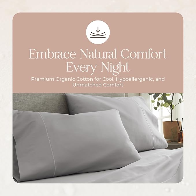 100% Organic Cotton Sheets Full Size - GOTS Certified Organic Bed Sheets with Deep Pocket 500 Thread Count and Cozy Sateen Weave Gets Softer with Each Wash - Luxury 4 Piece Set (Gray, Full)