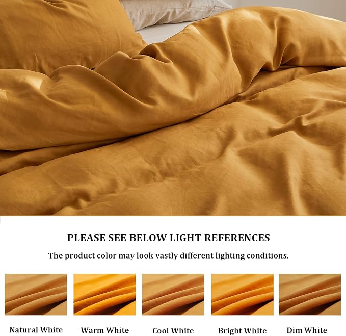 TOSMO Linen Duvet Cover Set, 100% French Flax Natural Linen Bedding 3pcs Set, Soft Breathable for Hot Sleepers 1 Duvet Cover and 2 Pillowcases (Butternut, Queen)