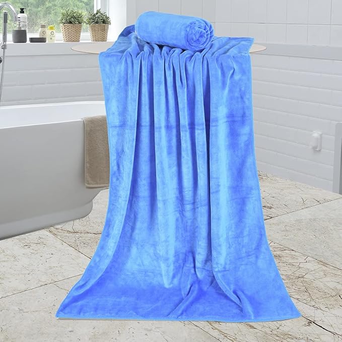 JML Bath Towel, Microfiber Bathroom Towels Set 6 Pack 30" x 60" - Extra Large, Soft, Absorbent, Quick Dry, Odor Resistant, No Shedding, Shrink Resistant, Use for Hair Wrap, Fitness, Sport, Yoga, Blue