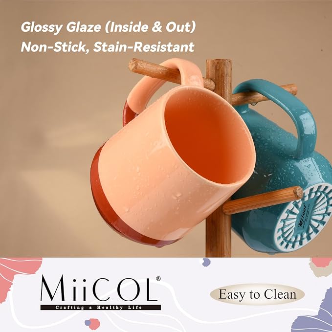 Miicol Ceramic Coffee Mug, 16 oz Large Coffee Cup, Tea Mug with Handle, Flat Bottom Mug for Men, Women, Office, Microwave and Dishwasher Safe, Multi-Color, Caramel Peach