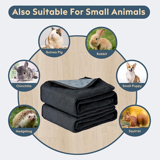 FunFurry Washable Guinea Pig Cage Liner - 4 Pack Reusable Washable Pee Pads,Waterproof Guinea Pig Bedding for Small Animal - Rabbit Bunny Hamster Puppy (Dark Grey, 12" X 12" - 4 Pack)