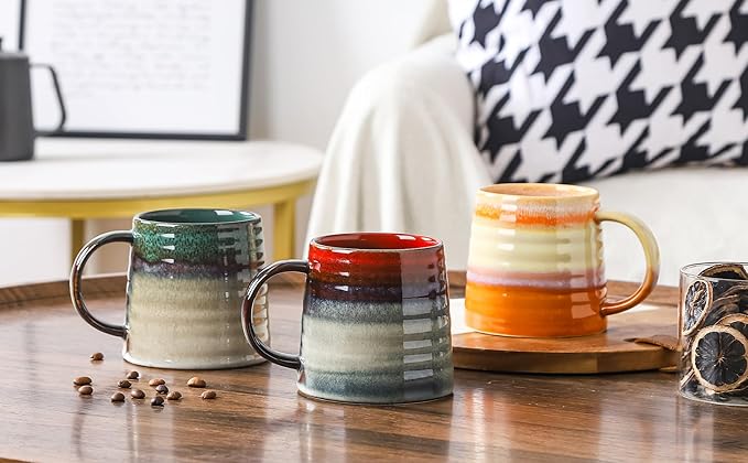 Large Ceramic Coffee Mugs, Handmade Pottery Mug, Tea Cups with Handle for Office and Home, 16 oz, Dishwasher and Microwave Safe (Ink Green)