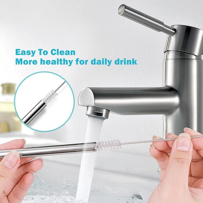 LUCKINEE Replacement Stainless Steel Straws for Stanley IceFlow Tumbler 30 oz, 6 Pack Metal Reusable Straws with 2 Straw Cleaner Brushes for IceFlow Tumbler Accessories