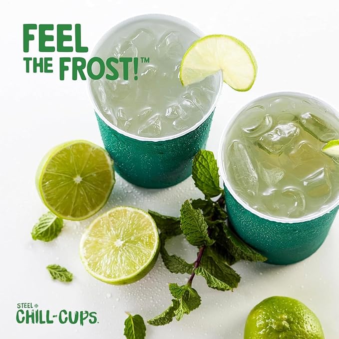 Steel Chill Cups 16 oz. Party Cups, Perfect for Cold Drinks, Sturdy & Durable, Disposable and 100% Recyclable, Made in USA, Green, 180 Count
