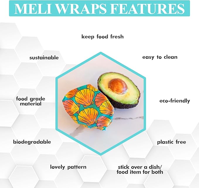 Meli Wraps - Reusable Beeswax Wrap Roll, Zero Waste Beeswax Wraps for Covering Food, Kitchen Roll for Food Storage, 13.5 x 42, Shells