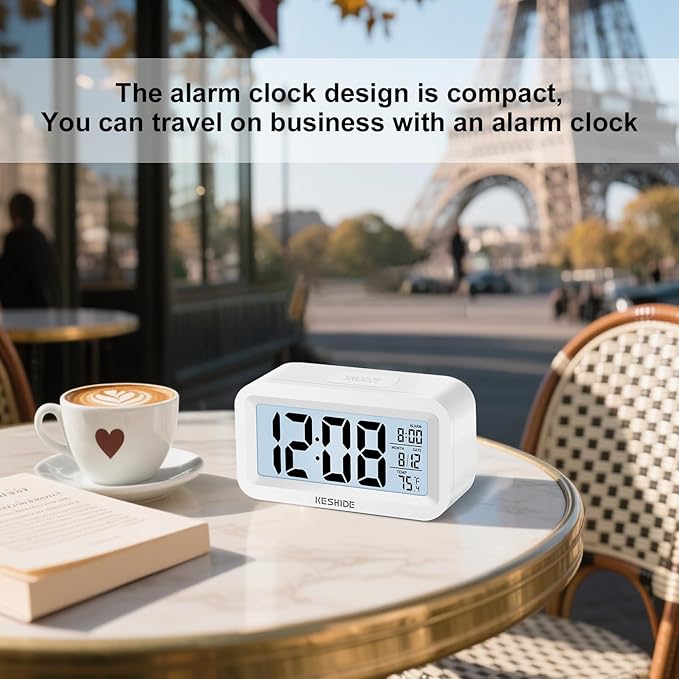 Travel Digital Alarm Clock,Battery Operated with Backlight, Indoor Temperature, Desk Small Clock,Snooze Model,12/24H Display for Bedrooms Heavy Sleepers Kids Travel Bathroom