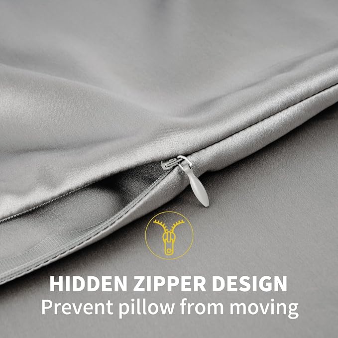 ZIMASILK 100% Pure Mulberry Silk Pillowcase for Hair and Skin Health,Soft and Smooth,Both Sides Premium Grade 6A Silk,600 Thread Count,with Hidden Zipper,1pc (King 20''x40'', Gray)